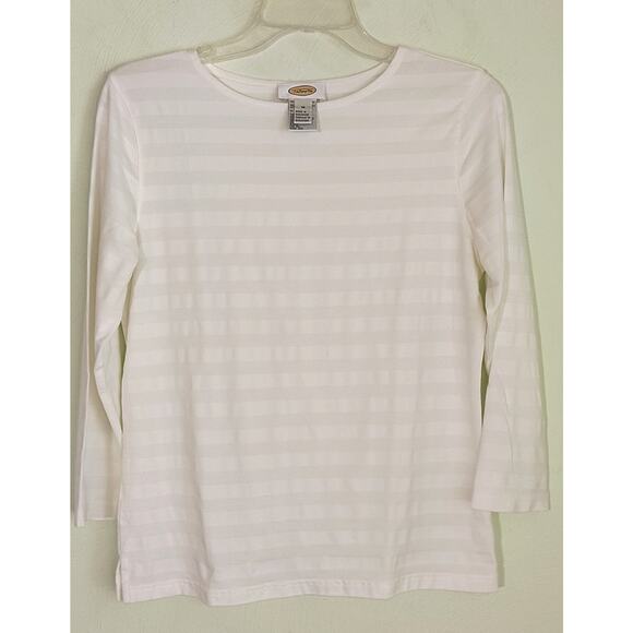 Talbots Stretch Knit Top Women's Size M White stripe 3/4 Sleeve Base Layer Tee - Picture 10 of 10